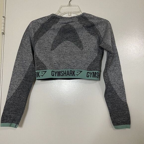 GYMSHARK gray marled cropped long sleeve knit top size large - Picture 1 of 4